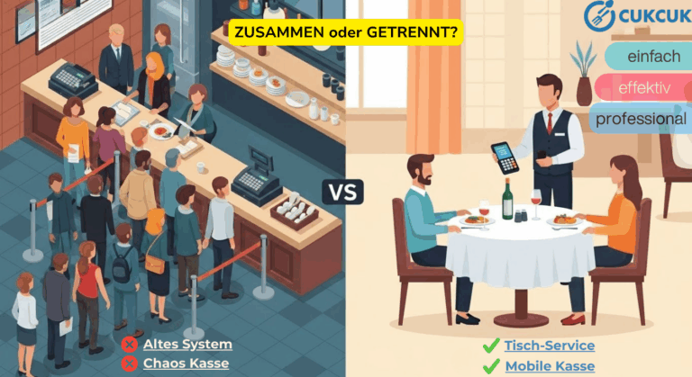 Gäste zur Kasse bitten, lange Warteschlangen, gestresstes Persona